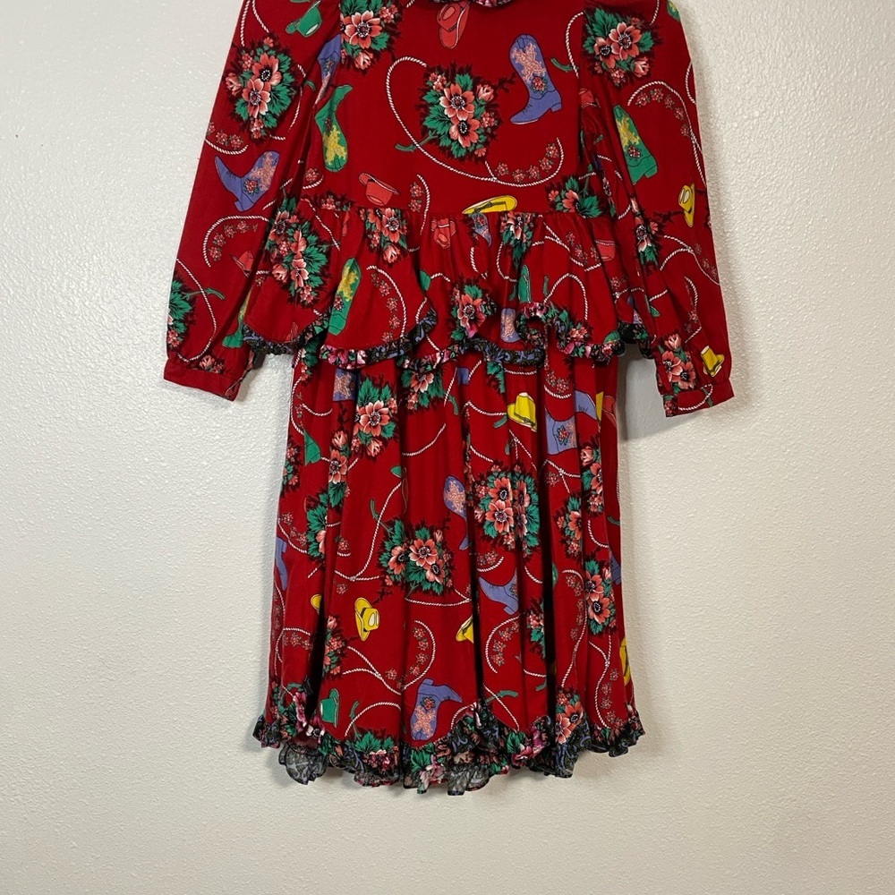 Vintage Vibrant Red Floral Kids Dress - Picture 10 of 16